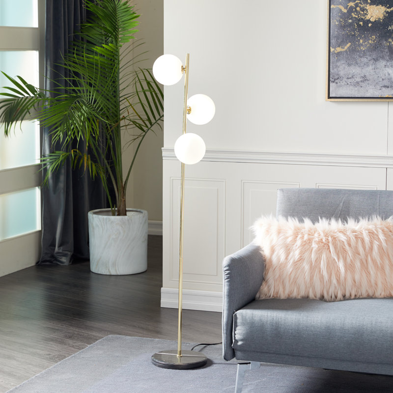 Everly Quinn Contemporary Gold And White Orb Floor Lamp, 11" X 55" Wayfair.ca